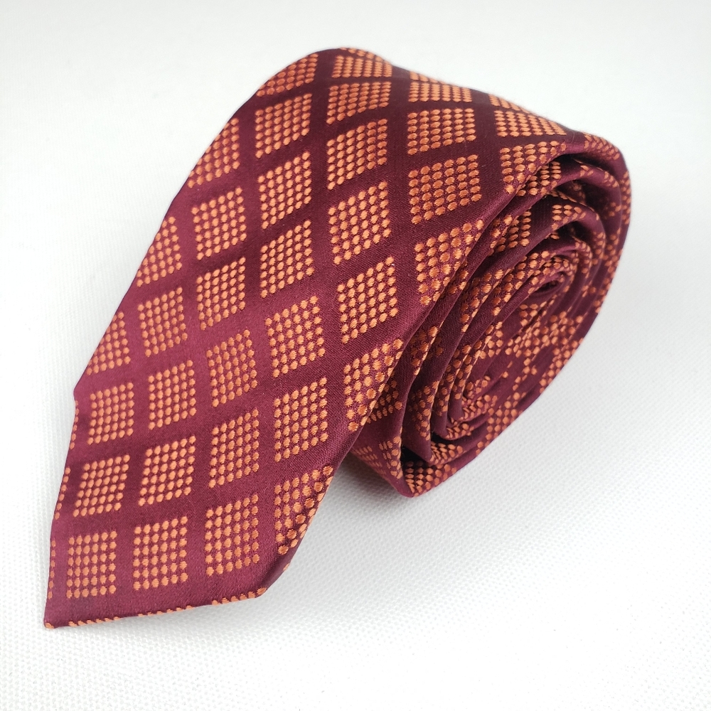 BCBG 100% SILK Checkered red and orange necktie